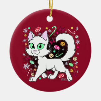 Ornement en céramique de chat de Noël (Rouge)