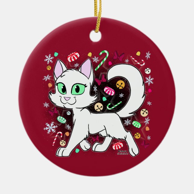 Ornement en céramique de chat de Noël (Rouge) (Devant)