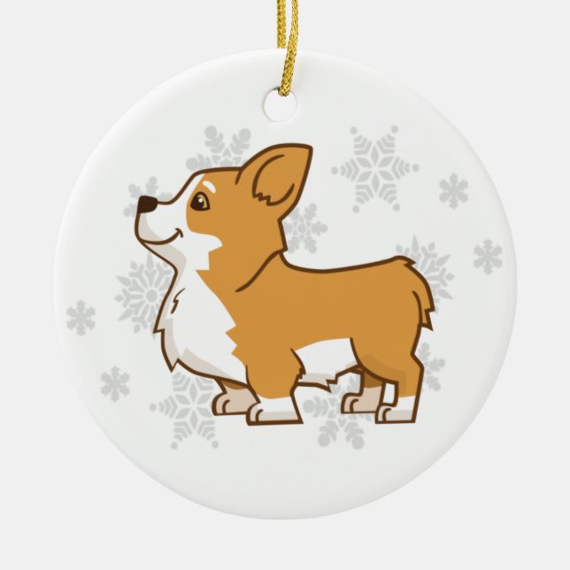 Ornement en céramique de corgi d'hiver (Devant)