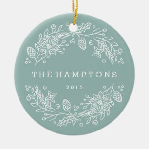 Ornement en céramique de couronne de Noël - Aqua