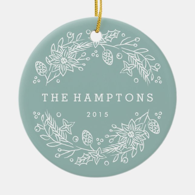 Ornement en céramique de couronne de Noël - Aqua (Devant)