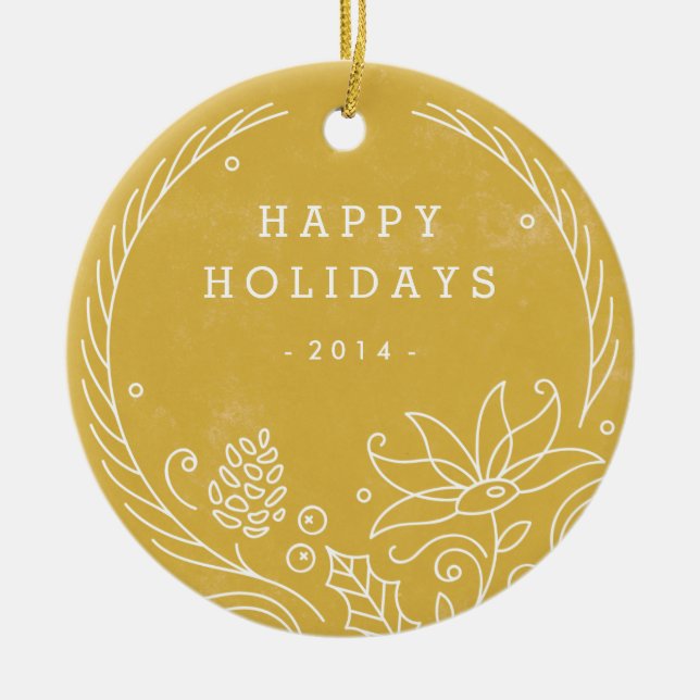 Ornement en céramique de couronne florale - Or (Devant)