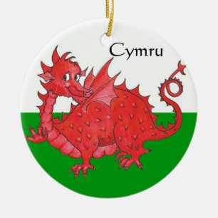 Ornement en céramique de dragon, vert et blanc