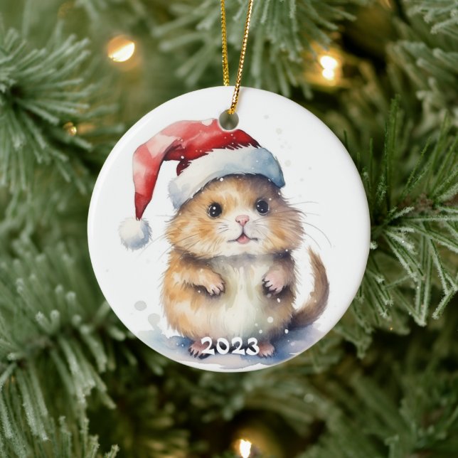 Ornement en céramique de Noël avec hamster d'aquar (Arbre)