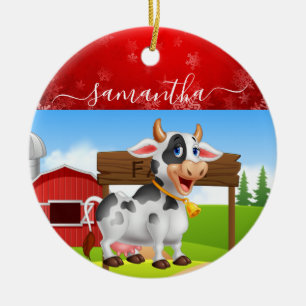 Ornement en céramique de Noël de la vache maman