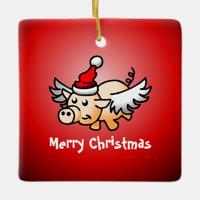 Ornement en céramique de Noël de porc volant (Devant)