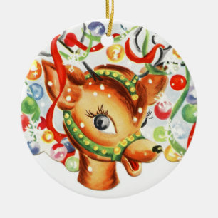 Ornement en céramique de Noël de renne vintage