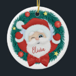 Ornement en céramique de Noël du Père Noël<br><div class="desc">Ornement de Noël personnalisé du Père Noël Apportez beaucoup plus de joie de vacances à votre arbre avec un ornement céramique personnalisé. Ajoutez vos photos préférées,  images et messages personnels sur les 2 faces de l'ornement. Un brin de fil doré permet d'afficher ce magnifique souvenir facilement.</div>