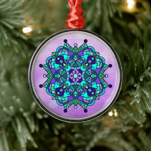 Ornement en céramique de Noël Mandala bleu et viol