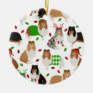 Ornement en céramique de Noël Rough Collie
