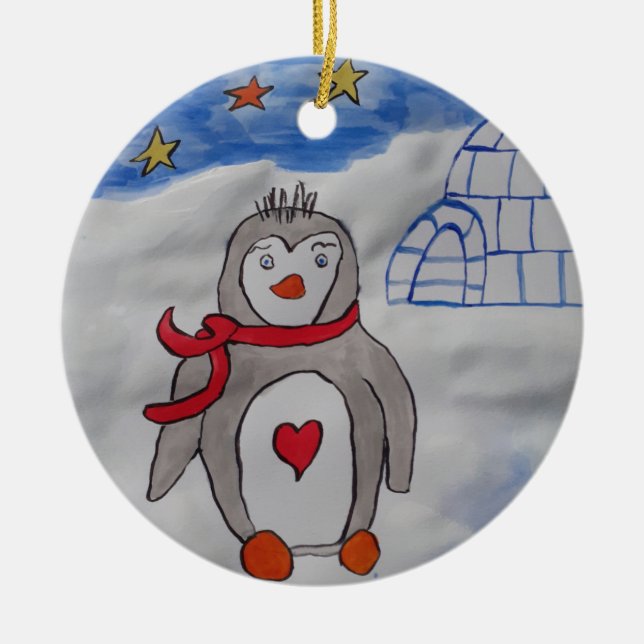 Ornement en céramique de pingouin d'hiver (Devant)