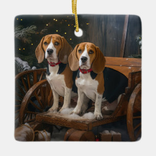 Ornement En Céramique Décor de Noël beagle Snowy Sleigh
