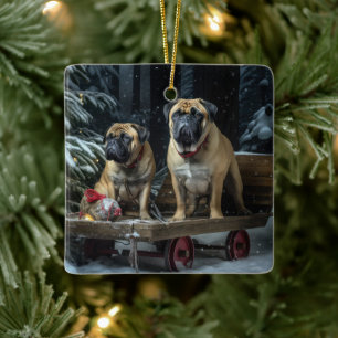 Ornement En Céramique Décor de Noël Bullmastiff Snowy Sleigh