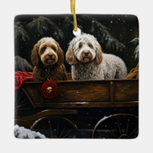 Ornement En Céramique Décor de Noël Cockapoo Snowy Sleigh