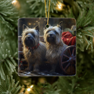 Ornement En Céramique Décor de Noël de Cairn Terrier Snowy Sleigh