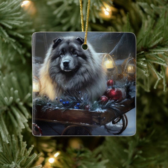 Ornement En Céramique Décor de Noël Keeshond Snowy Sleigh (Arbre)