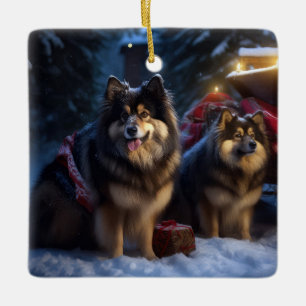 Ornement En Céramique Décor de Noël Lapphund Snowy Sleigh