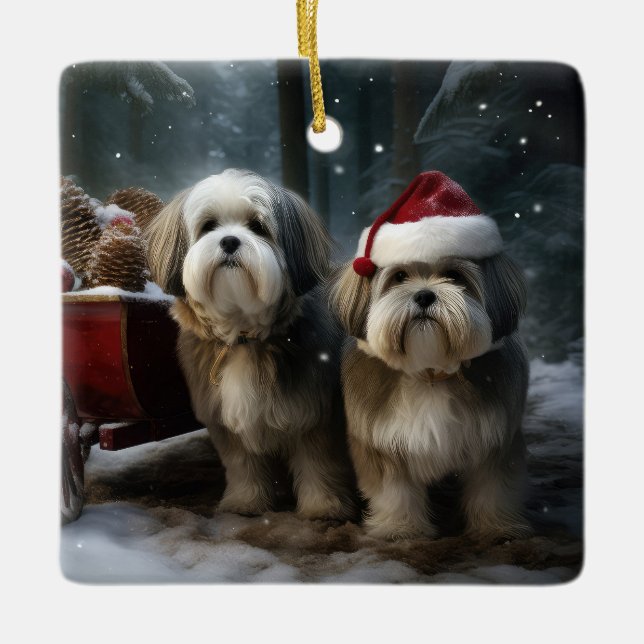 Ornement En Céramique Décor de Noël Malti tzu Snowy Sleigh (Devant)