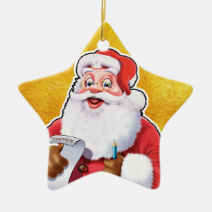 Ornement En Céramique Décor de Noël Père Noël vérifiant sa liste.