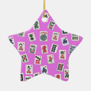 Ornement En Céramique Décor de tuiles de Mahjong rose