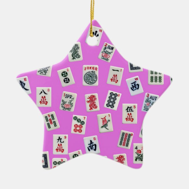 Ornement En Céramique Décor de tuiles de Mahjong rose (Devant)