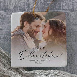 Ornement En Céramique Delicate First Christmas Couples Keepsake Photo