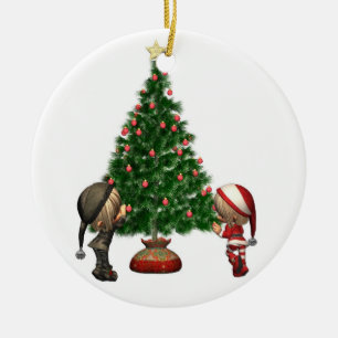 Ornement En Céramique Des elfes de Noël - décorez l'arbre
