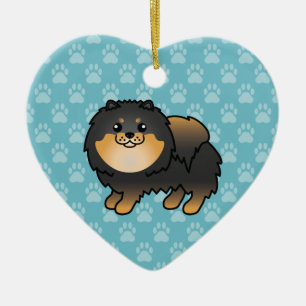 Ornement En Céramique Dessin animé de chien Pomeranian noir et feu