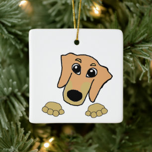 Ornement En Céramique dessin animé de dachshund fawn et tan peeking