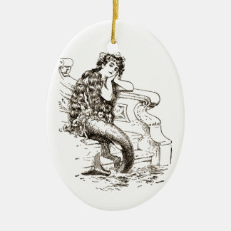 Ornement En Céramique Dessin blanc noir vintage de sirène