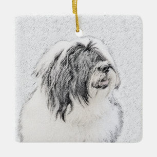 Ornement En Céramique Dessin de collie à oreilles - Joli art original de