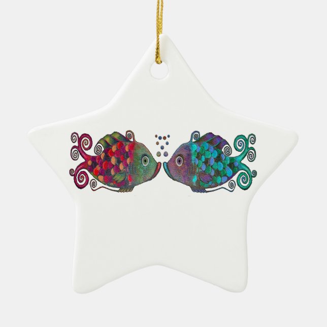 Ornement En Céramique Deux couples lunatiques de paires de poissons (Devant)