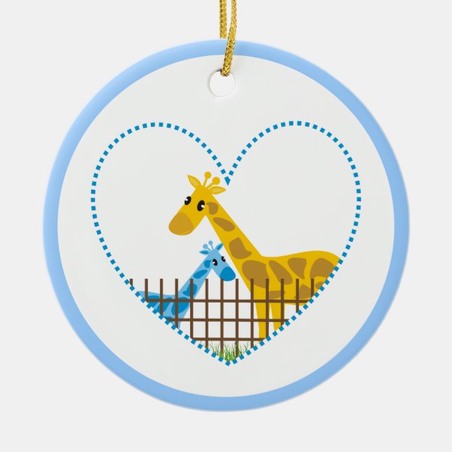 Ornement En Céramique Deux jolies girafes dans un coeur pointillé Mère E (Devant)