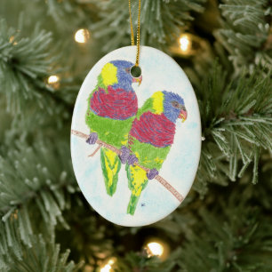 Ornement En Céramique Deux perroquets  Oiseaux de Noël