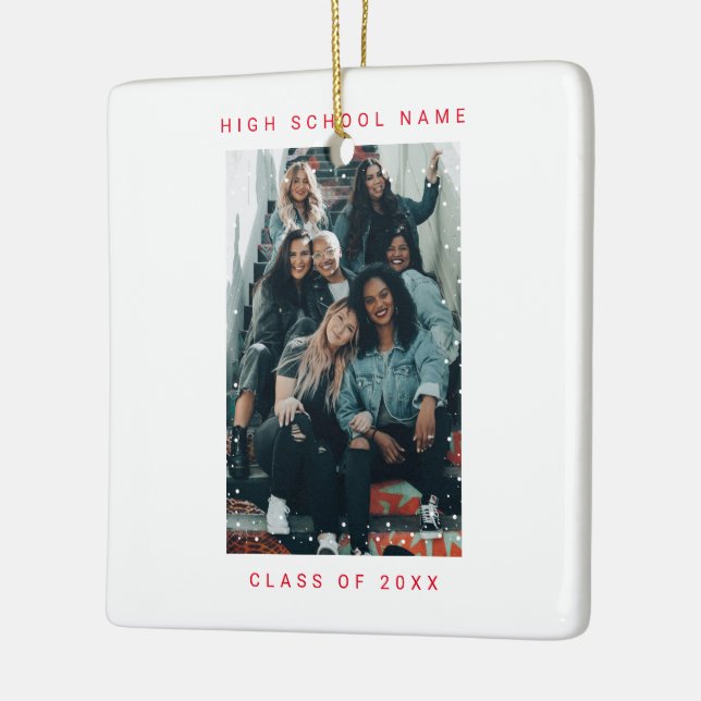 Ornement En Céramique Deux photos Bright Red Snowfall School College (Gauche)