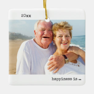 Ornement En Céramique Deux photos de bonheur sont en train d'être minima