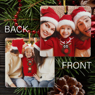 Ornement En Céramique Deux photos famille double face Noël