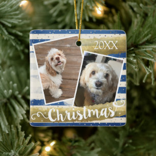 Ornement En Céramique Deux Photos Noël Personnalisé