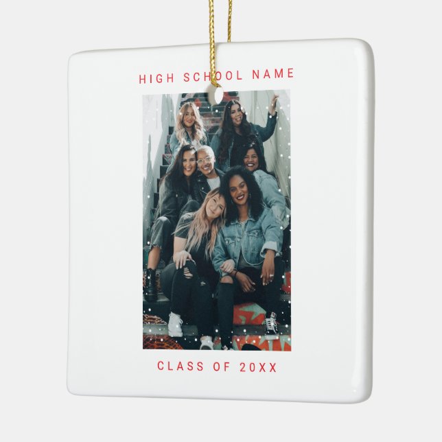 Ornement En Céramique Deux photos Red Snowfall School College (Gauche)