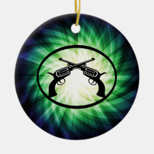 Ornement En Céramique Deux Pistols Traversés ; Glissant