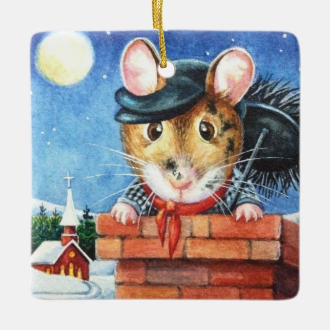 Ornement En Céramique Dickens Christmas Chimney Sweep Mouse Art (Devant)