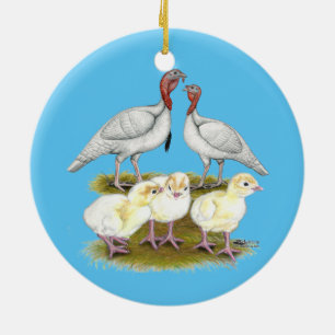 Ornement En Céramique Dinde Mini Blanche Famille