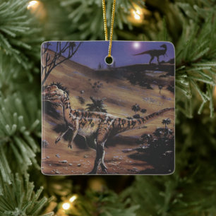 Ornement En Céramique Dinosaures Vintage, Dilophosaurus sur une Nuit Éto