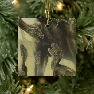 Ornement En Céramique Dinosaures vintages, Torvosaurus et Brachiosaurus