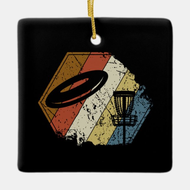 Ornement En Céramique Disque Golf Panier Rétro (Devant)