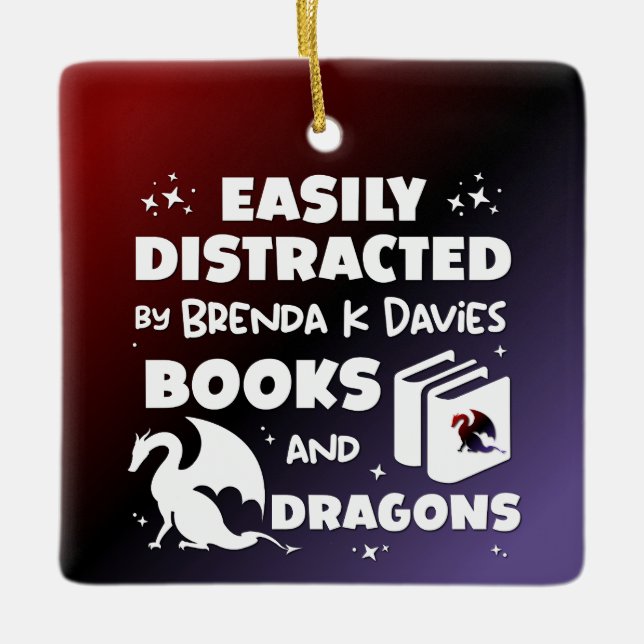 Ornement En Céramique Distrait par Brenda K Davies Livres et Dragons (Devant)