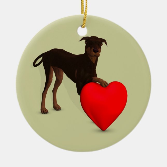 Ornement En Céramique Doberman Pinscher Avec Coeur (Devant)