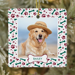 Ornement En Céramique Dog Pet Photo Paw Prints Personalized Christmas 