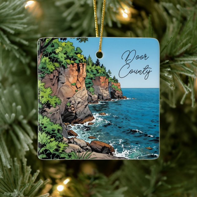 Ornement En Céramique Door County, Wisconsin Travel Souvenir Keepsake (Arbre)