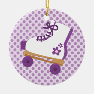 Ornement En Céramique Dots pourpres Roller Skate Anniversaire